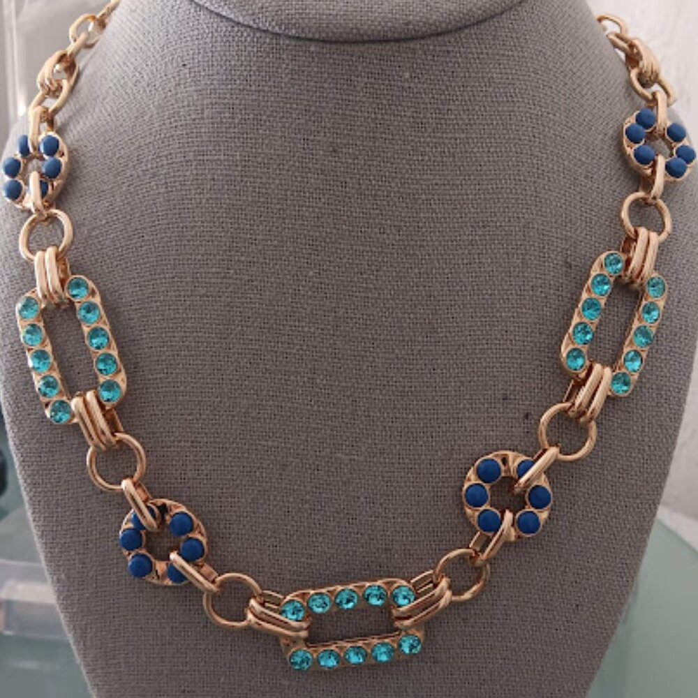 BANANA REPUBLIC Mod/Contemporary Gold Blue Stone & Turquoise Crystal Necklace